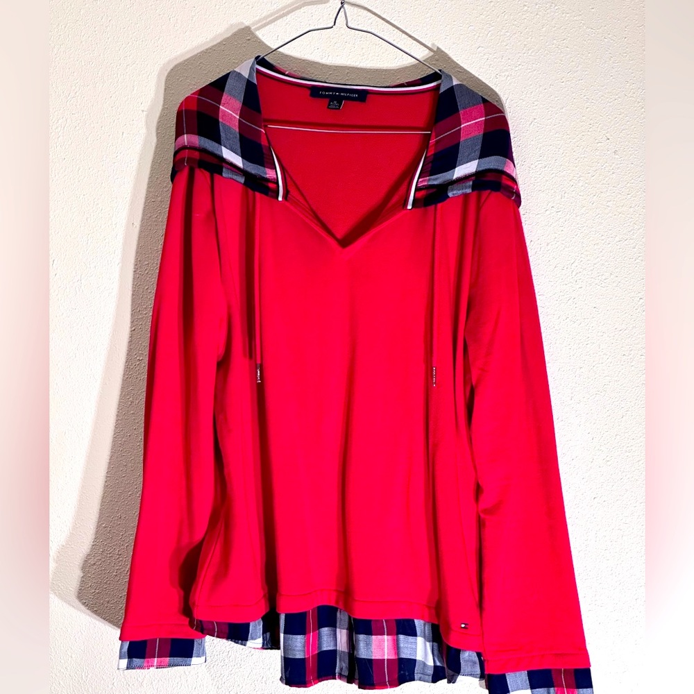 Tommy Hilfiger red and plaid top size xl